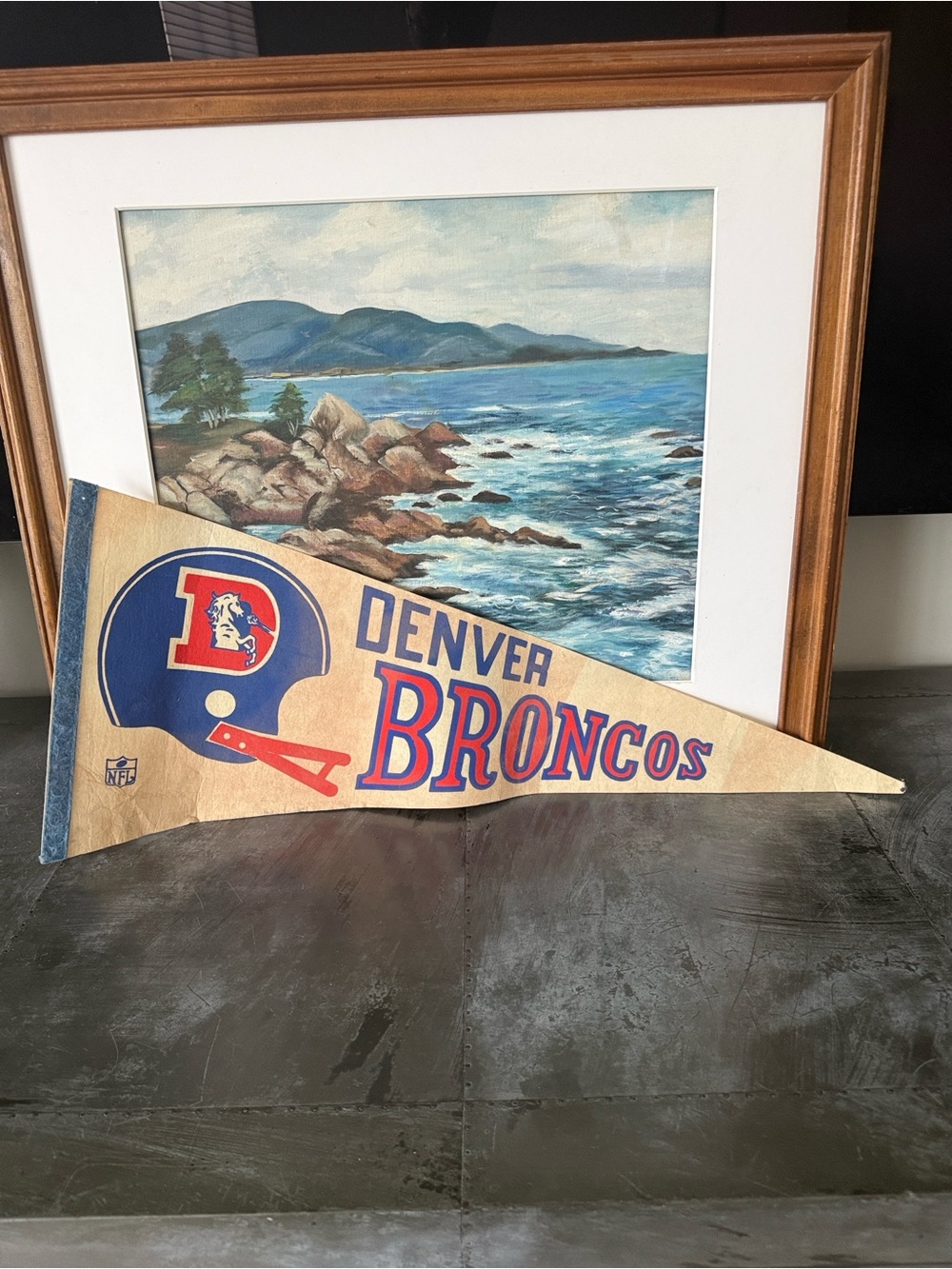Vintage Denver Broncos Red and Blue Pennant